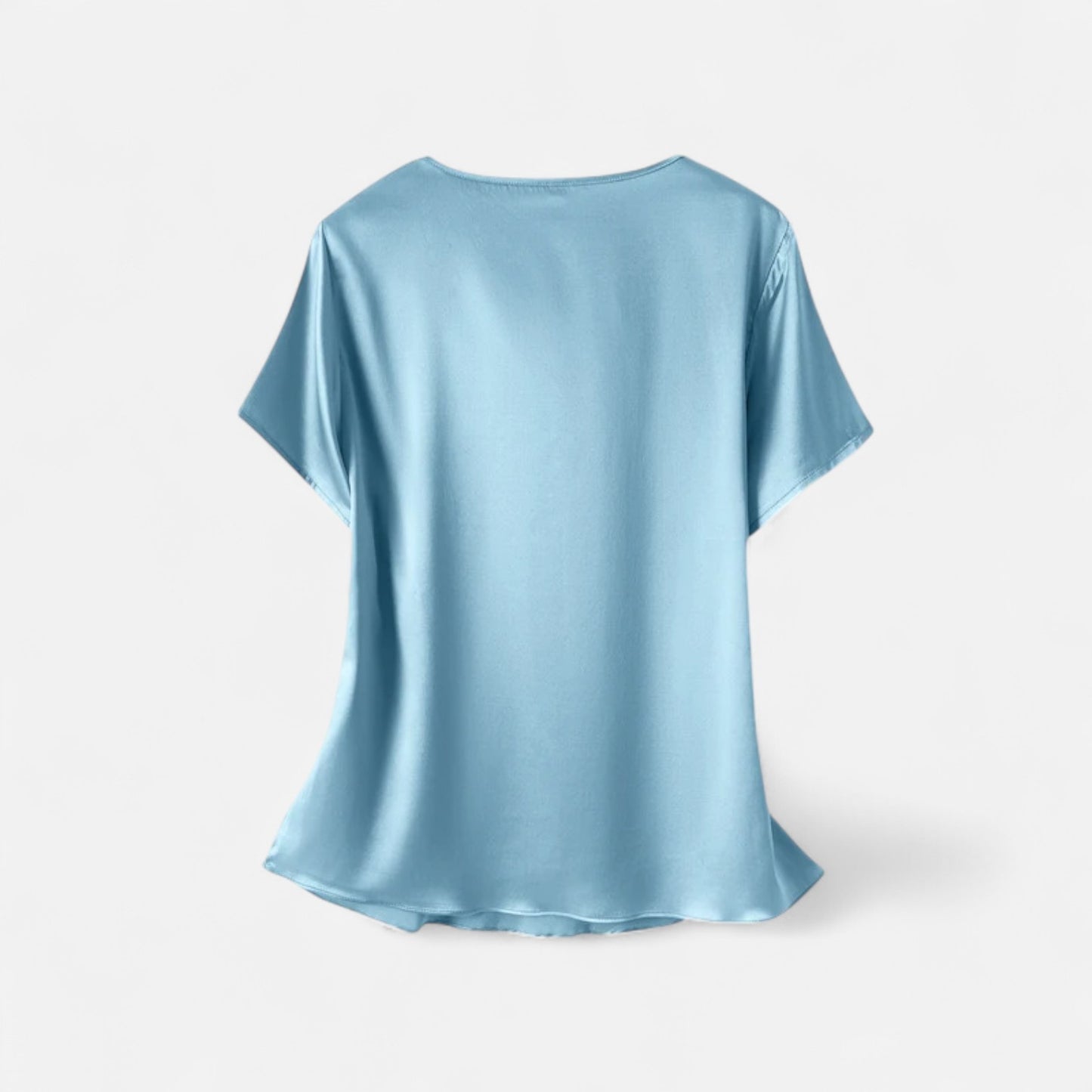 Celvarin | Women’s Premium Oversized Short Sleeve Satin Blouse with Round Neck