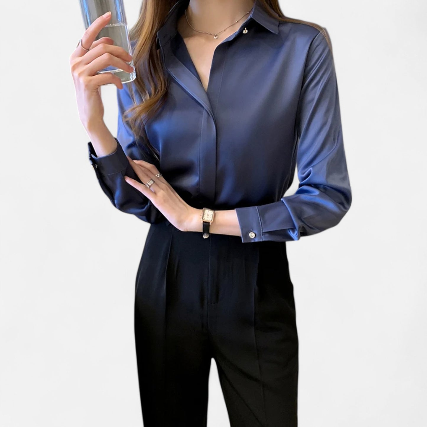 Celvarin | Women’s Premium Long Sleeve Vintage Satin Shirt – Travel-Friendly Design