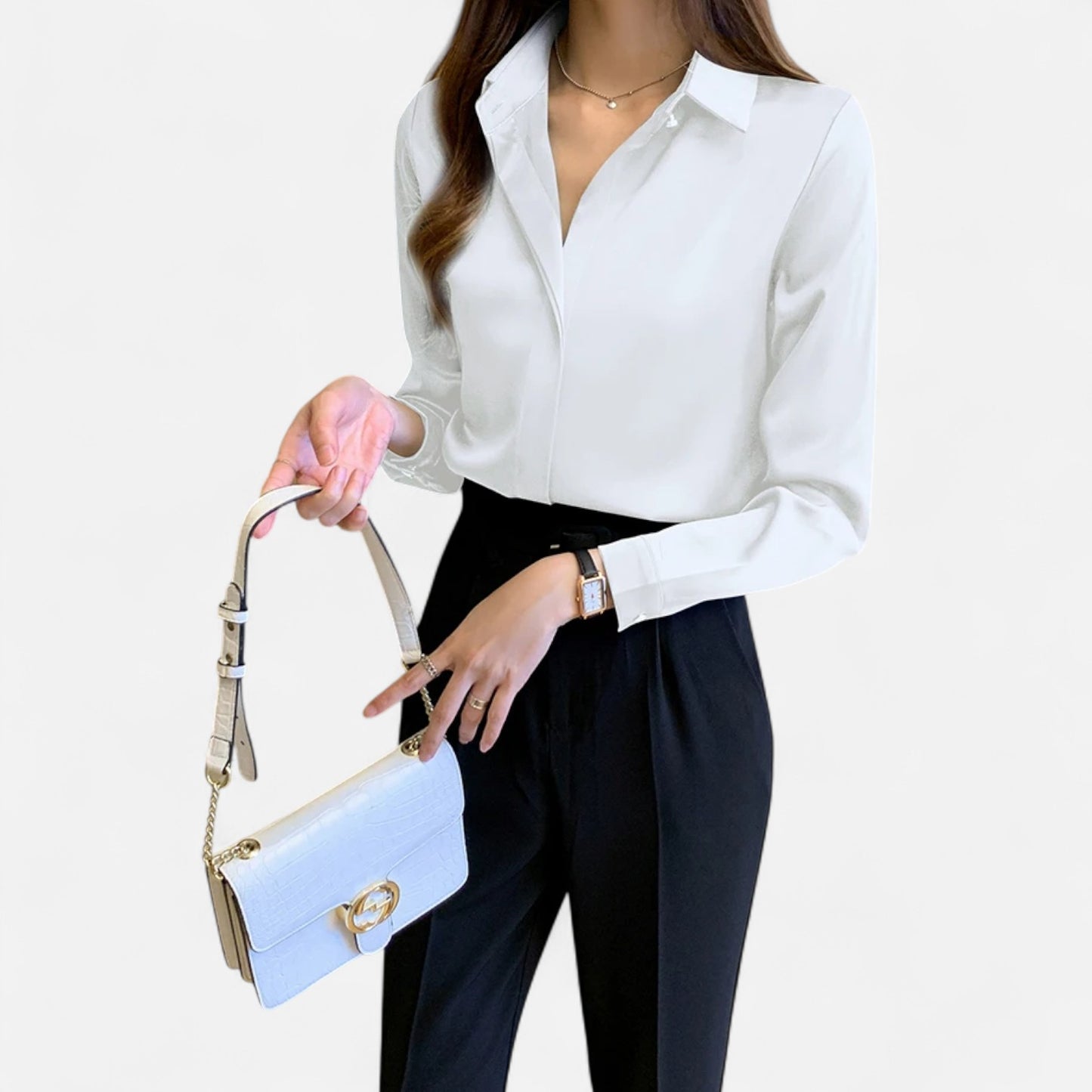 Celvarin | Women’s Premium Long Sleeve Vintage Satin Shirt – Travel-Friendly Design