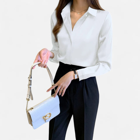 Celvarin | Women’s Premium Long Sleeve Vintage Satin Shirt – Travel-Friendly Design