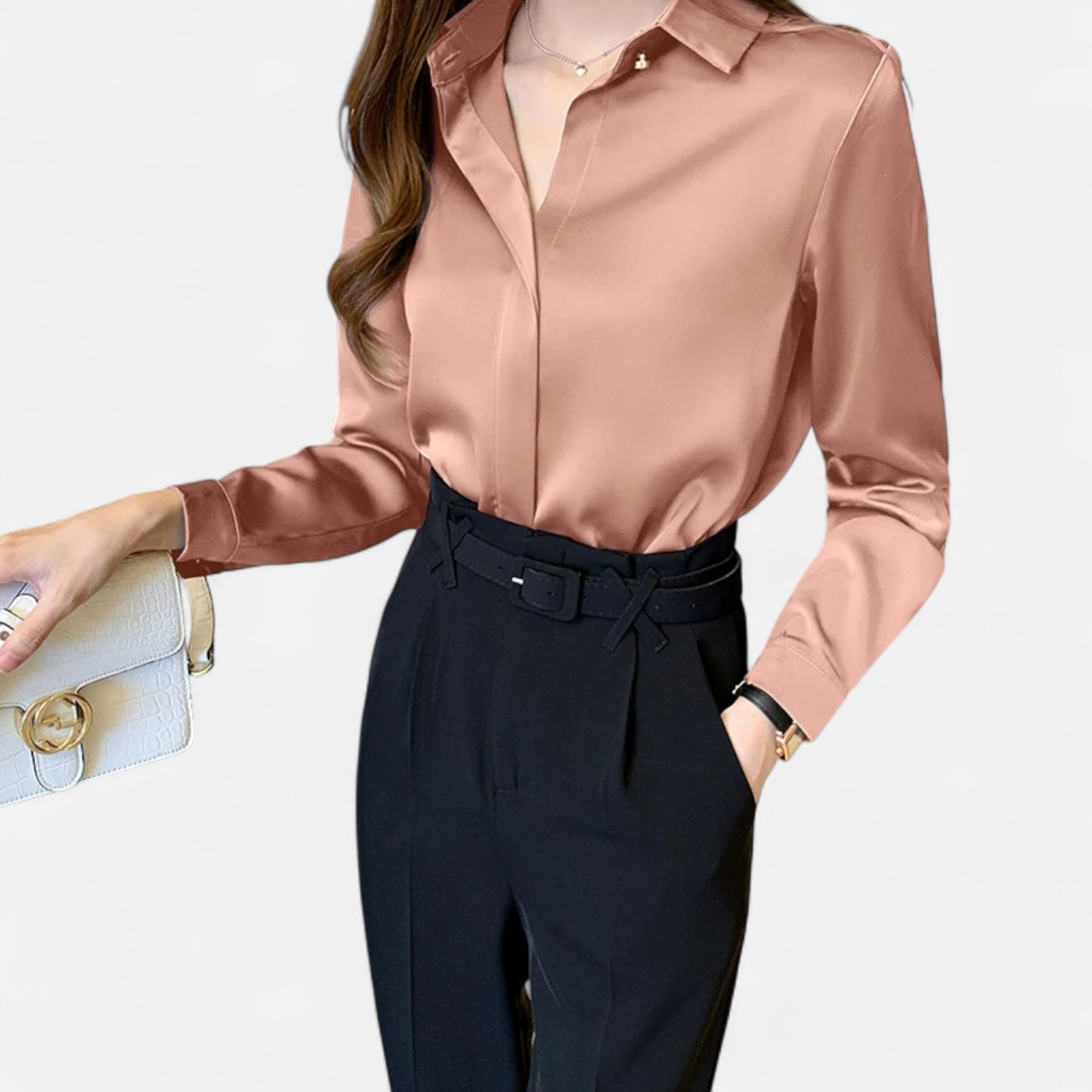 Celvarin | Women’s Premium Long Sleeve Vintage Satin Shirt – Travel-Friendly Design