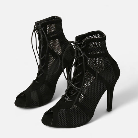 Celvarin | Women’s Premium Mesh High Heel Sandals – Cross Strap & Ankle Strap