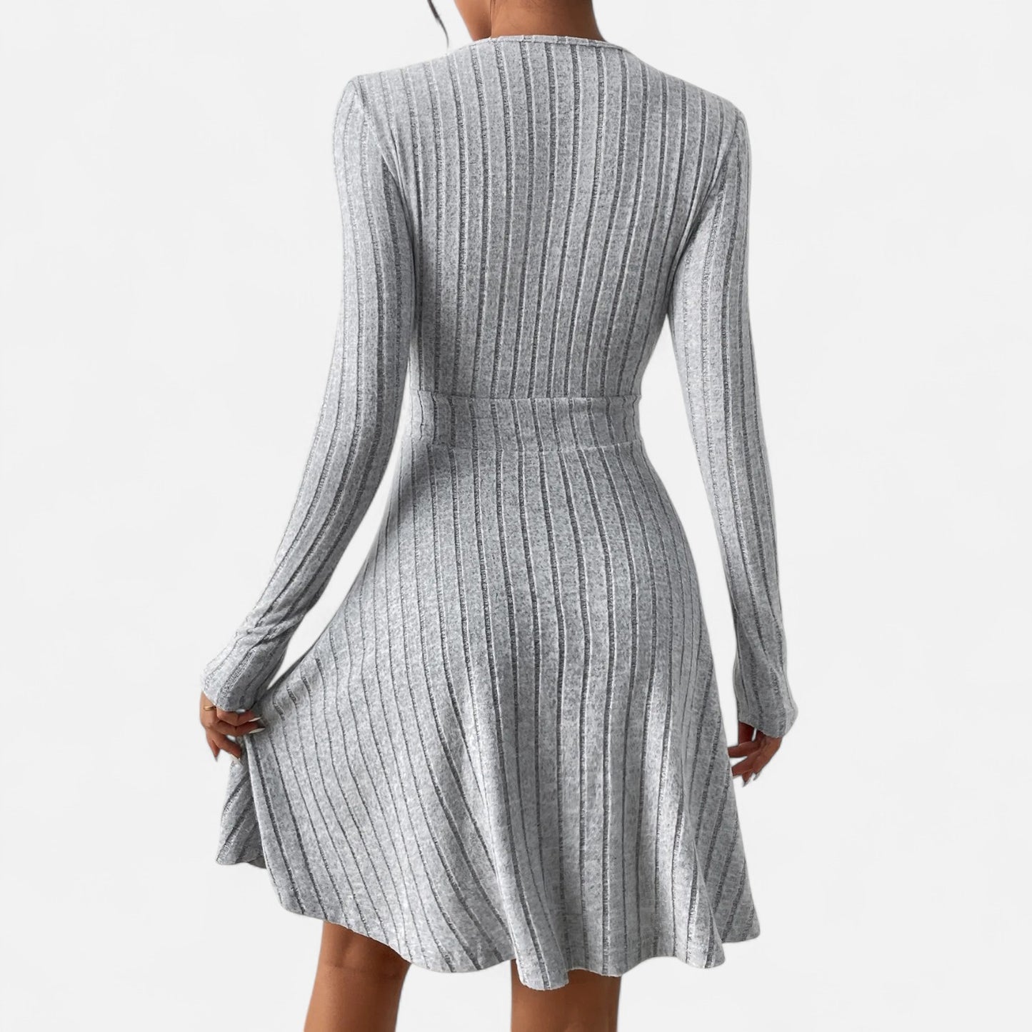 Celvarin | Women’s Premium Long-Sleeve Knitted Bodycon Midi Dress with V-Neck