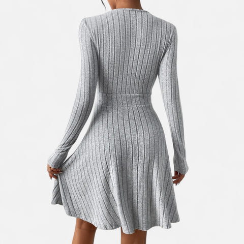 Celvarin | Women’s Premium Long-Sleeve Knitted Bodycon Midi Dress with V-Neck