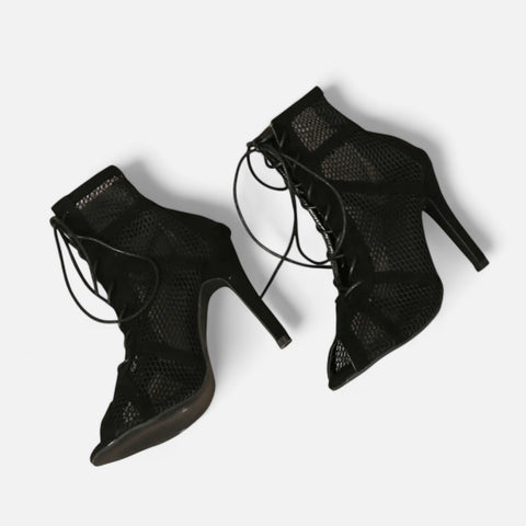 Celvarin | Women’s Premium Mesh High Heel Sandals – Cross Strap & Ankle Strap