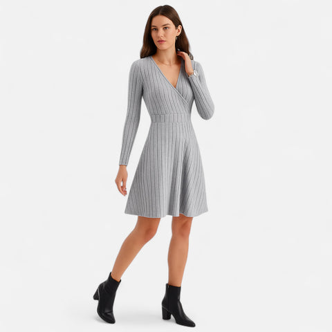 Celvarin | Women’s Premium Long-Sleeve Knitted Bodycon Midi Dress with V-Neck