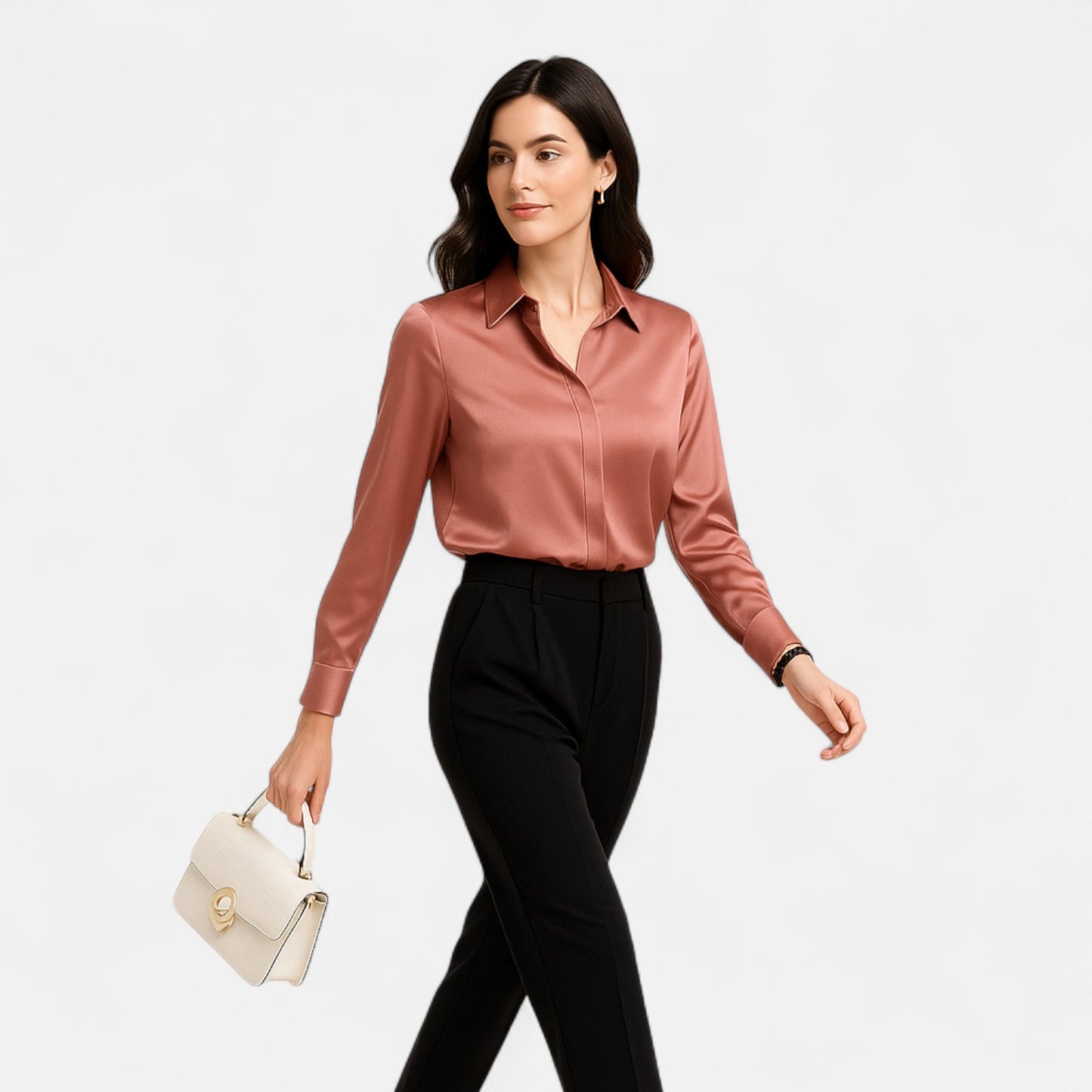 Celvarin | Women’s Premium Long Sleeve Vintage Satin Shirt – Travel-Friendly Design