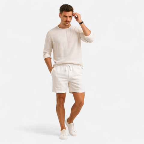 Celvarin | Men’s Premium Short-Sleeve Cotton-Linen Shorts with Elastic Waist