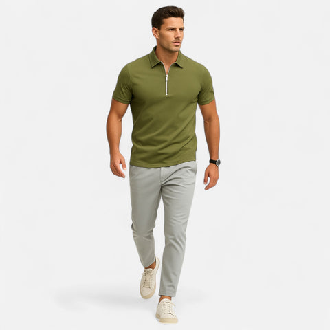 Celvarin | Men’s Premium Short-Sleeve Polo Shirt with Zip