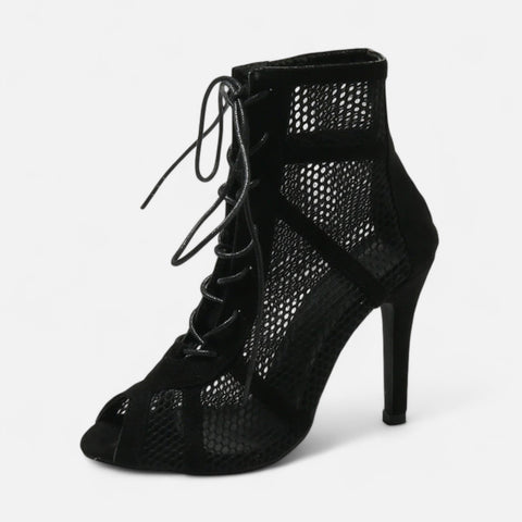 Celvarin | Women’s Premium Mesh High Heel Sandals – Cross Strap & Ankle Strap