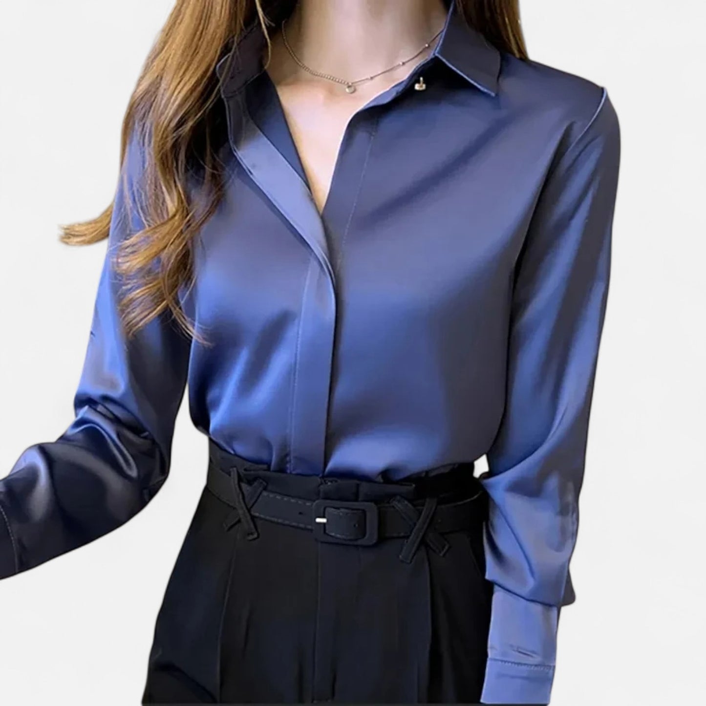Celvarin | Women’s Premium Long Sleeve Vintage Satin Shirt – Travel-Friendly Design