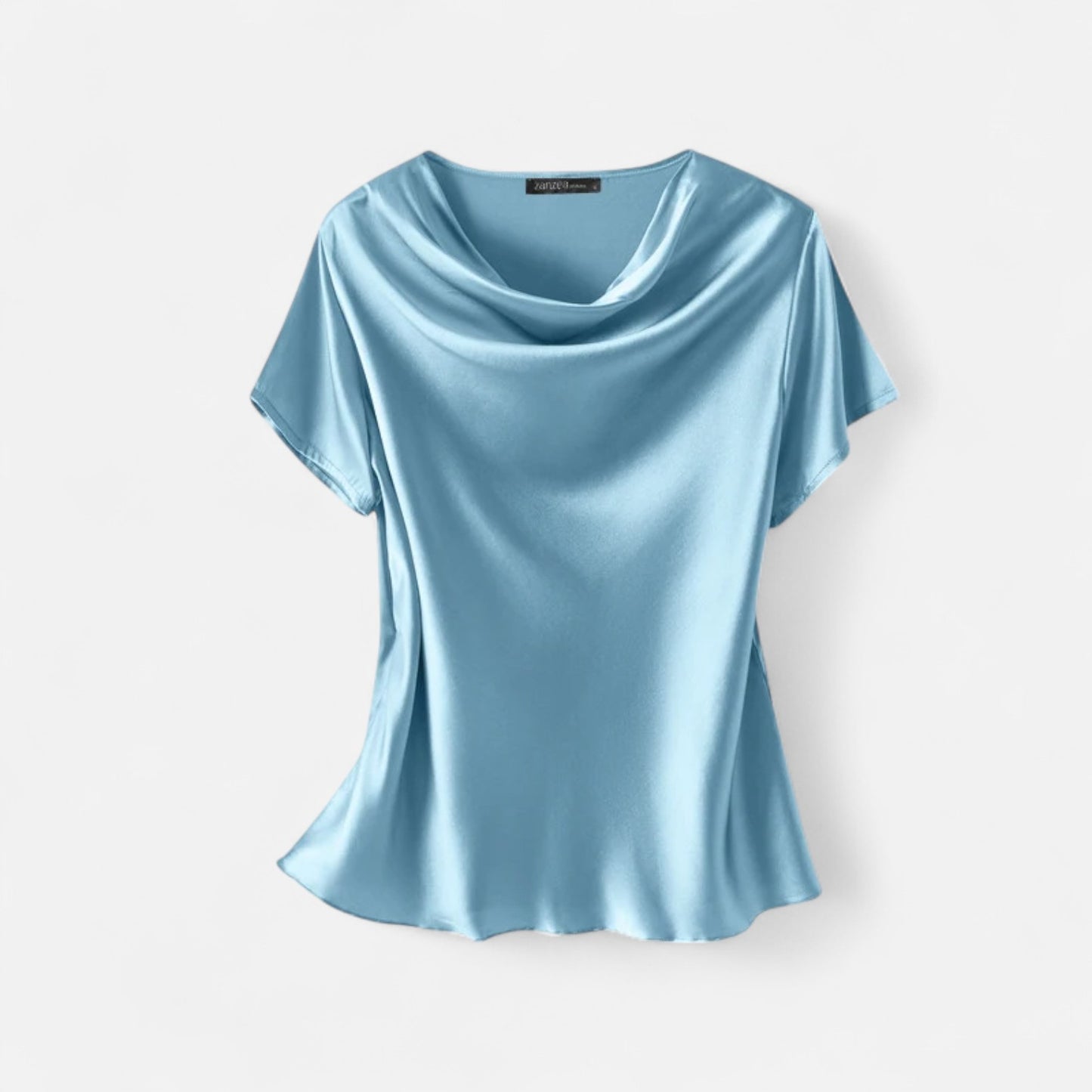 Celvarin | Women’s Premium Oversized Short Sleeve Satin Blouse with Round Neck