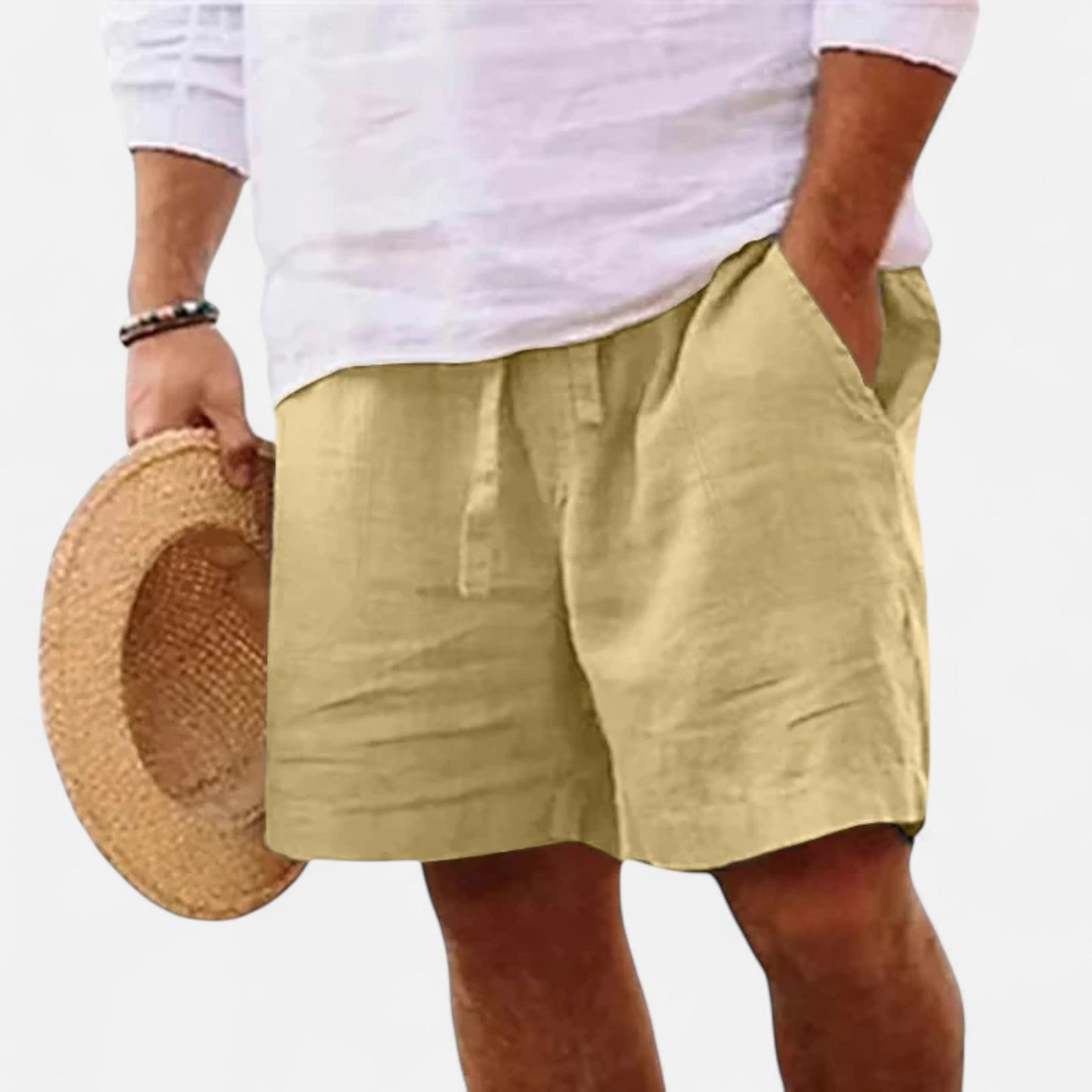 Celvarin | Men’s Premium Short-Sleeve Cotton-Linen Shorts with Elastic Waist