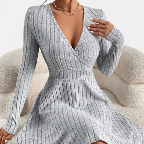 Celvarin | Women’s Premium Long-Sleeve Knitted Bodycon Midi Dress with V-Neck