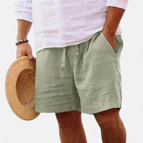 Celvarin | Men’s Premium Short-Sleeve Cotton-Linen Shorts with Elastic Waist