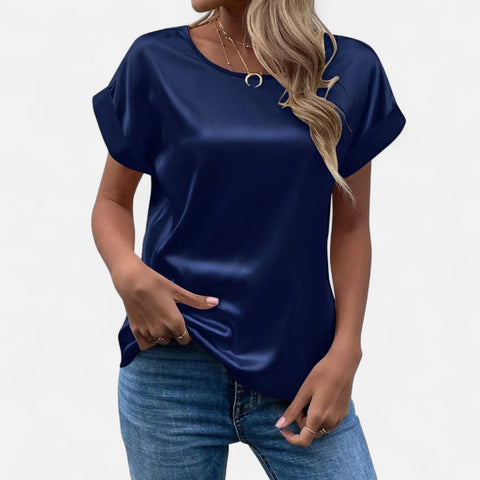 Celvarin | Women’s Premium Satin Blouse with Batwing Sleeves and Round Neck