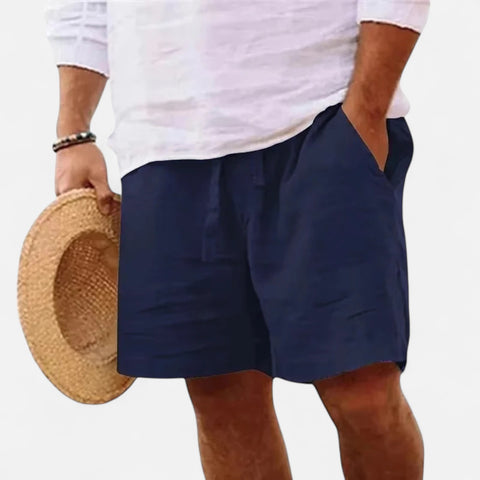 Celvarin | Men’s Premium Short-Sleeve Cotton-Linen Shorts with Elastic Waist