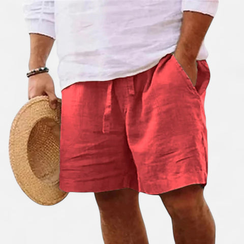 Celvarin | Men’s Premium Short-Sleeve Cotton-Linen Shorts with Elastic Waist
