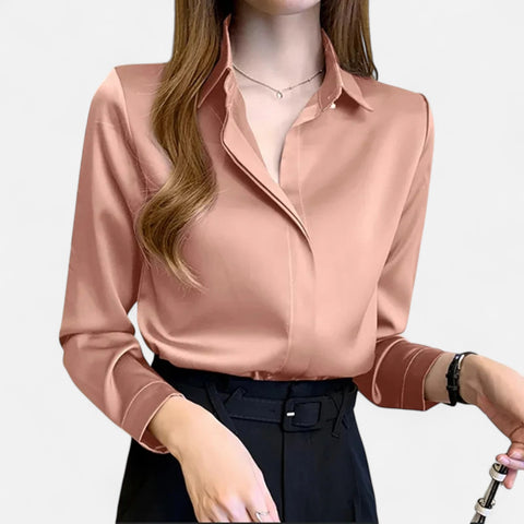 Celvarin | Women’s Premium Long Sleeve Vintage Satin Shirt – Travel-Friendly Design