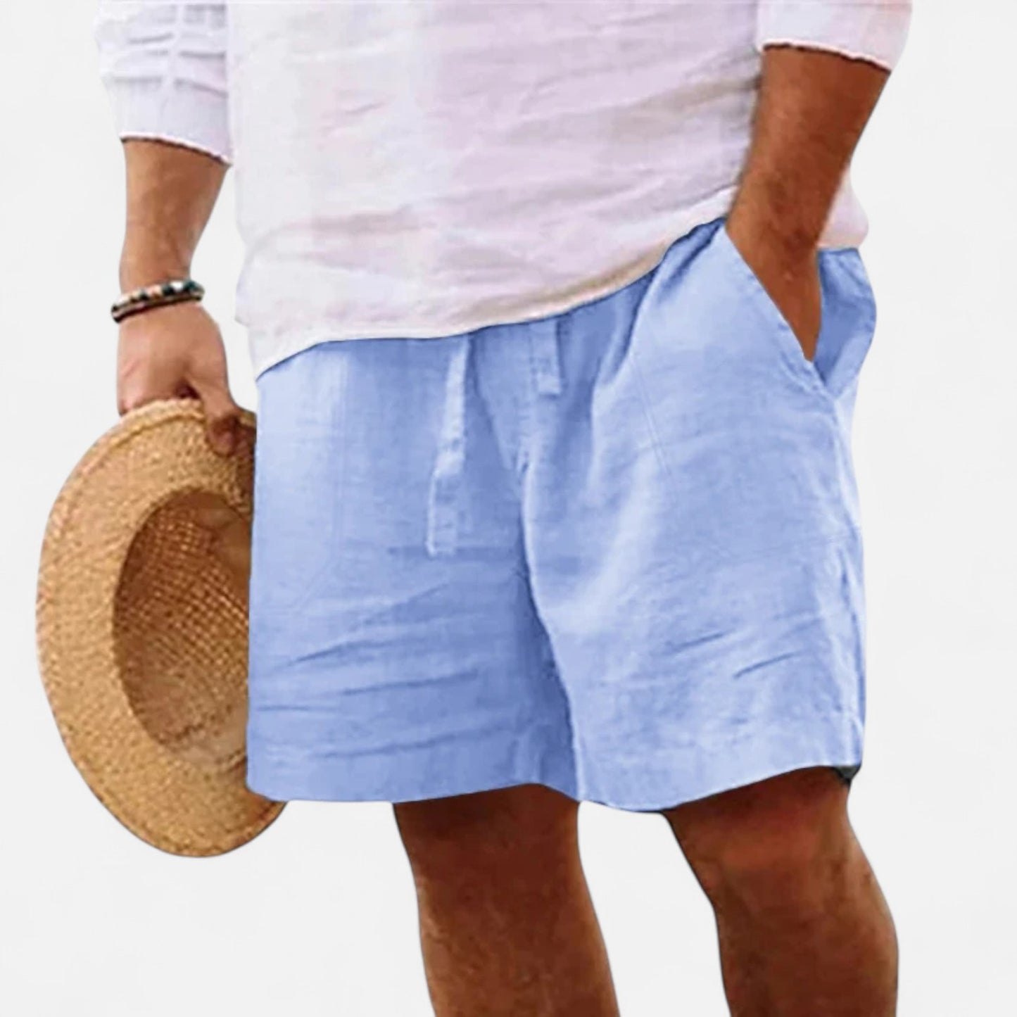Celvarin | Men’s Premium Short-Sleeve Cotton-Linen Shorts with Elastic Waist