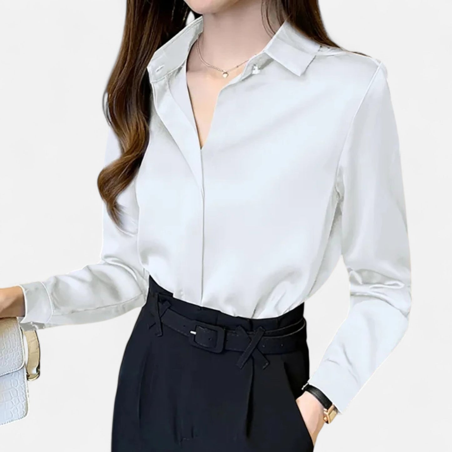 Celvarin | Women’s Premium Long Sleeve Vintage Satin Shirt – Travel-Friendly Design
