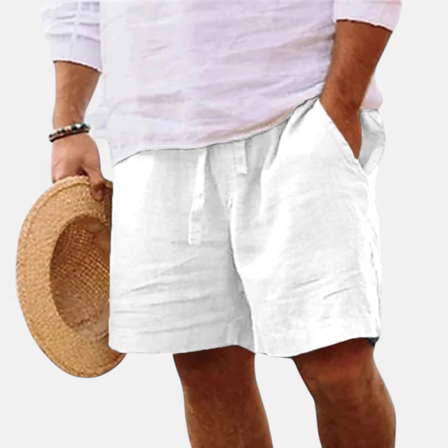 Celvarin | Men’s Premium Short-Sleeve Cotton-Linen Shorts with Elastic Waist