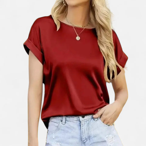 Celvarin | Women’s Premium Satin Blouse with Batwing Sleeves and Round Neck
