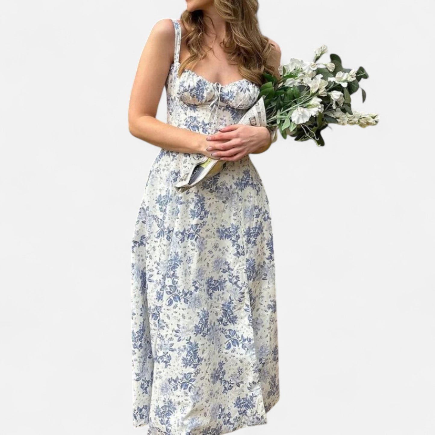 Celvarin | Women’s Premium Floral Print Midi Summer Dress with Spaghetti Straps