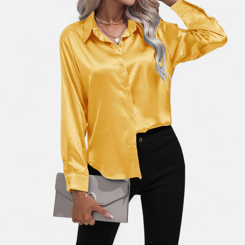 Celvarin | Women’s Premium Long Sleeve Satin Blouse – V-Neck