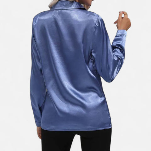 Celvarin | Women’s Premium Long Sleeve Satin Blouse – V-Neck