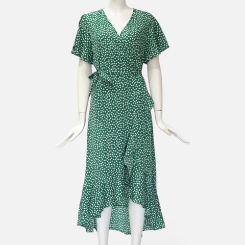 Celvarin | Women’s Premium Long Chiffon Dress with Floral Print and Ruffle Trim