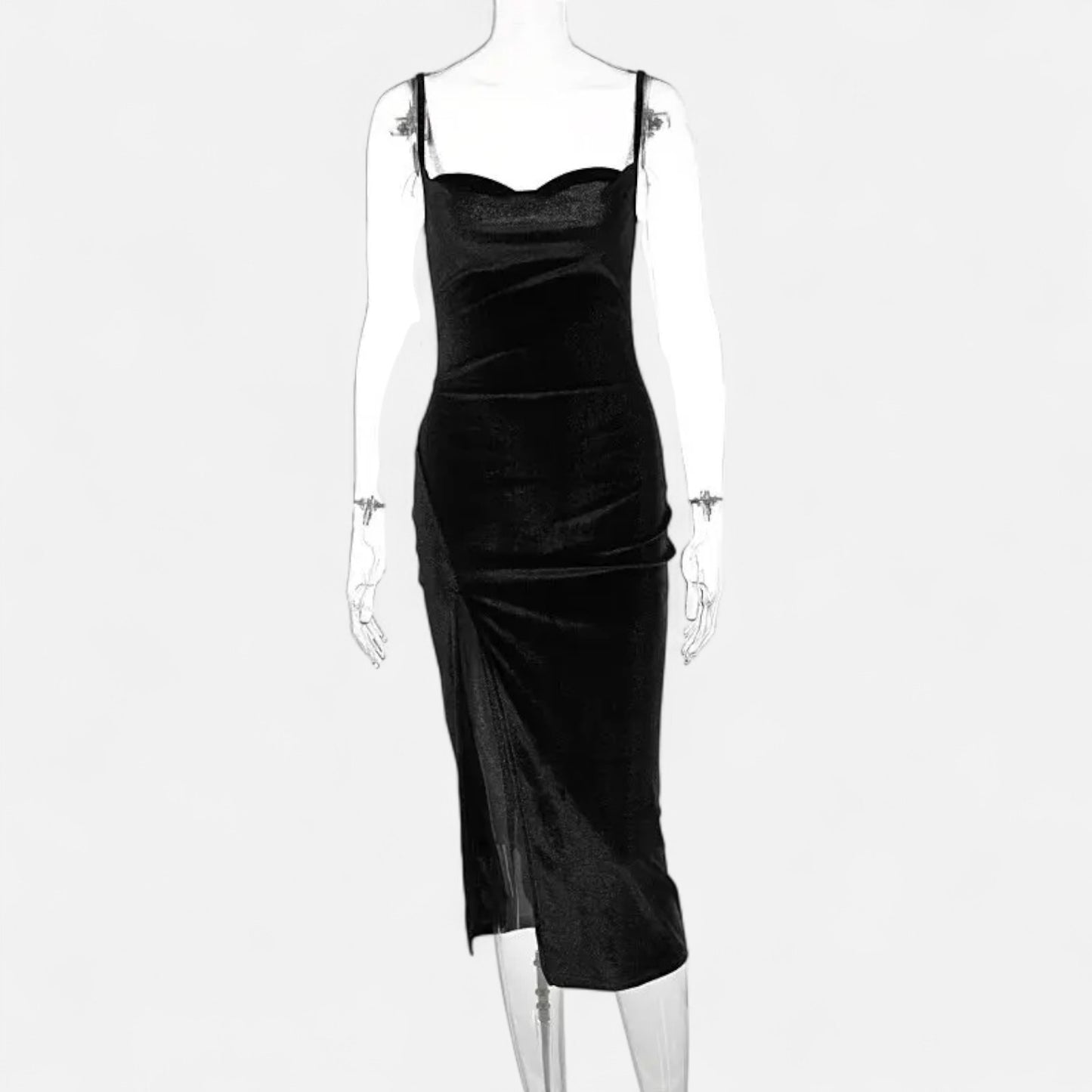 Celvarin | Women’s Premium Long-Sleeve Velvet Bodycon Midi Dress with V-Neck