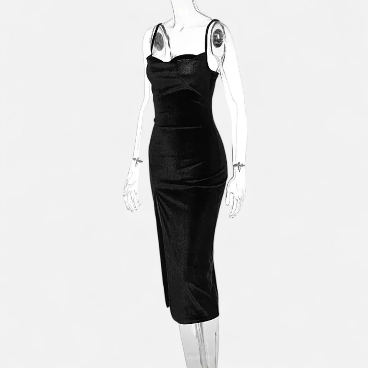 Celvarin | Women’s Premium Long-Sleeve Velvet Bodycon Midi Dress with V-Neck