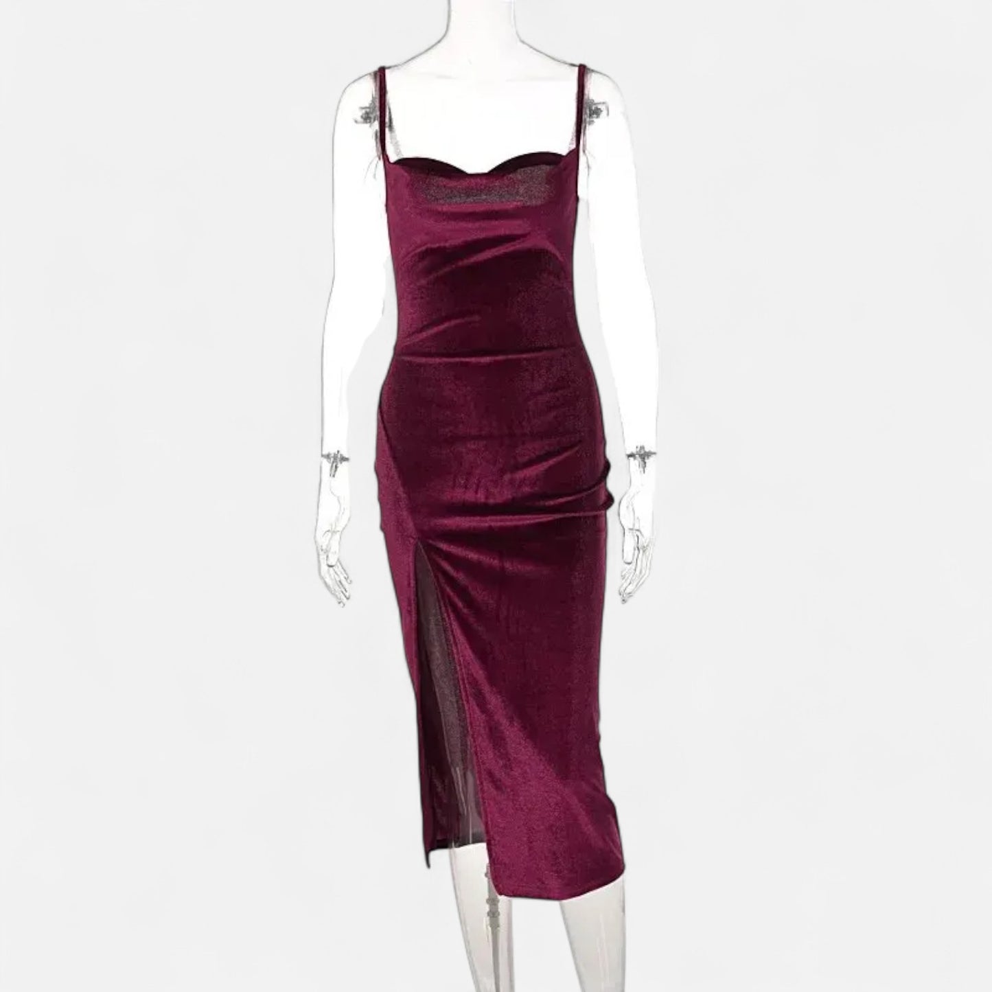 Celvarin | Women’s Premium Long-Sleeve Velvet Bodycon Midi Dress with V-Neck