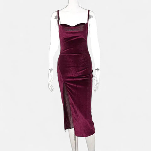 Celvarin | Women’s Premium Long-Sleeve Velvet Bodycon Midi Dress with V-Neck