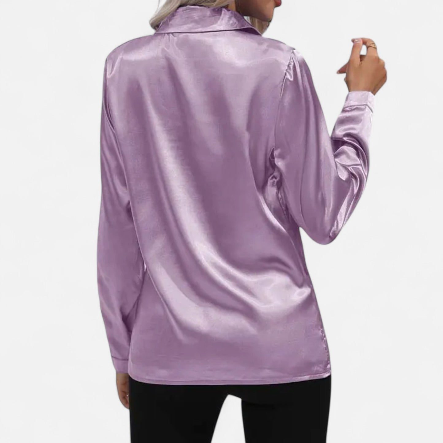 Celvarin | Women’s Premium Long Sleeve Satin Blouse – V-Neck
