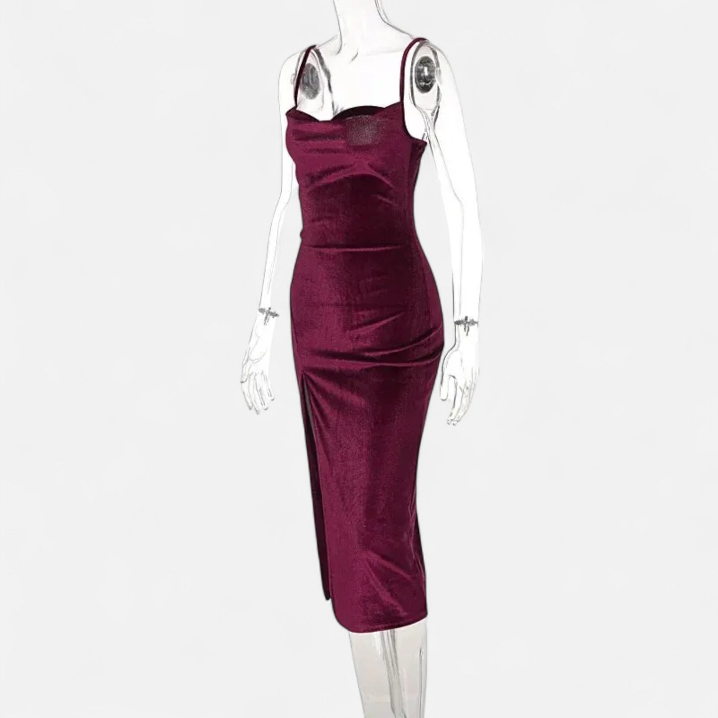 Celvarin | Women’s Premium Long-Sleeve Velvet Bodycon Midi Dress with V-Neck