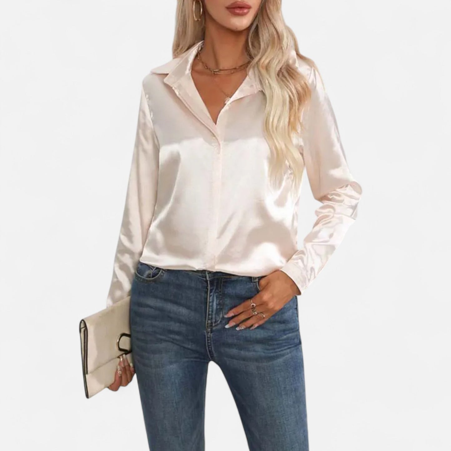 Celvarin | Women’s Premium Long Sleeve Satin Blouse – V-Neck