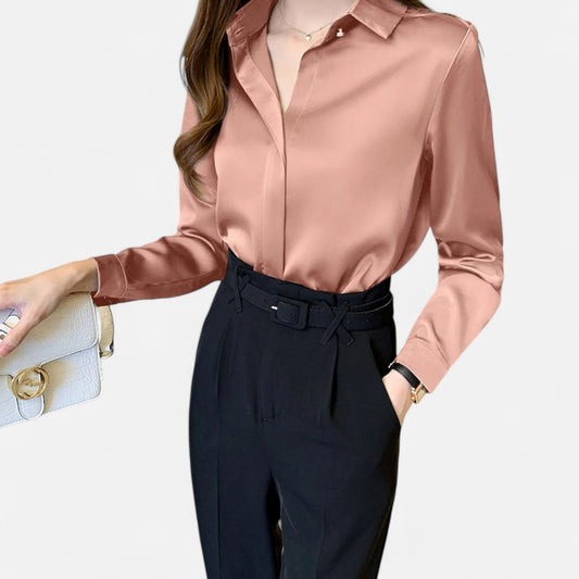 Celvarin | Women’s Premium Long Sleeve Vintage Satin Shirt – Travel-Friendly Design