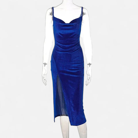Celvarin | Women’s Premium Long-Sleeve Velvet Bodycon Midi Dress with V-Neck