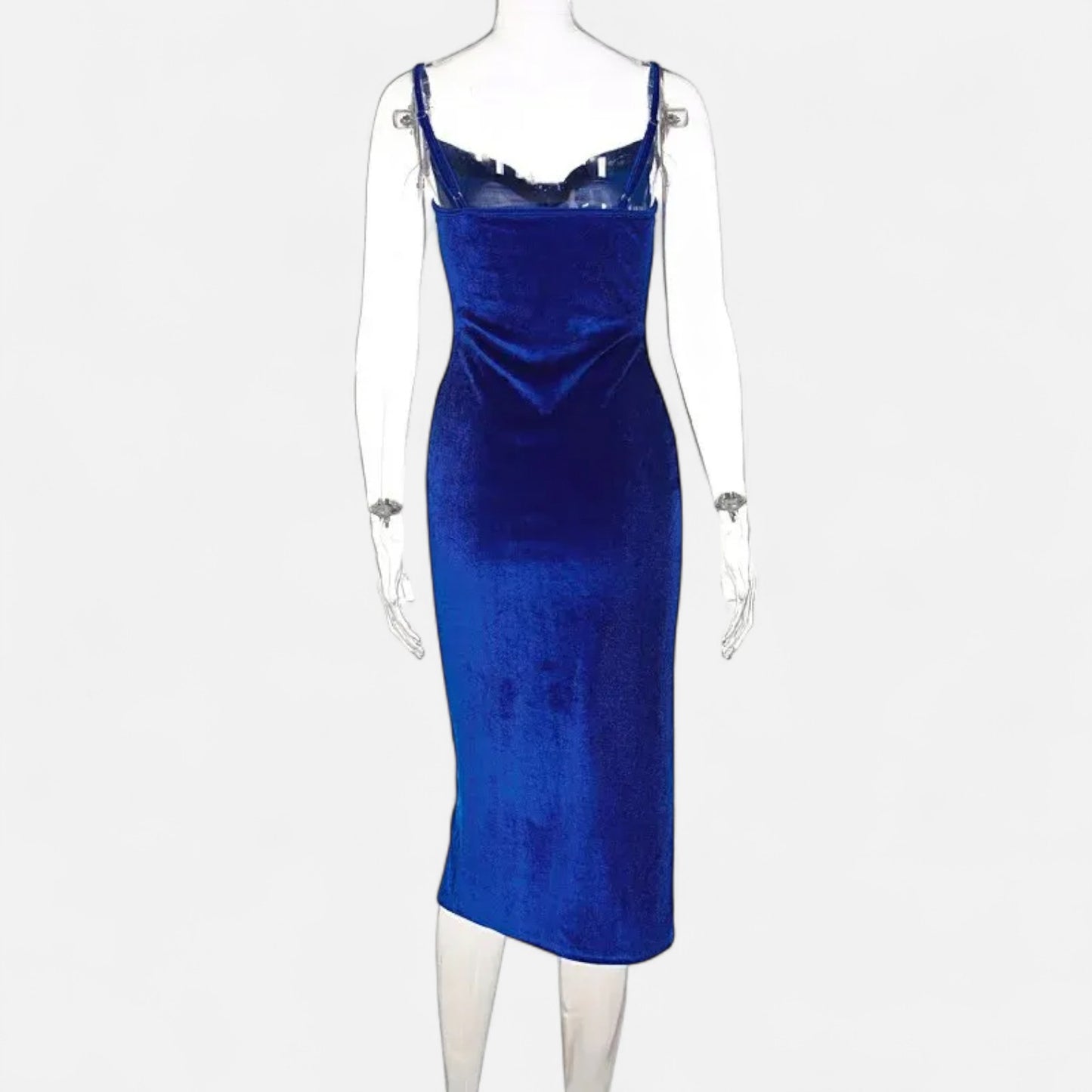 Celvarin | Women’s Premium Long-Sleeve Velvet Bodycon Midi Dress with V-Neck