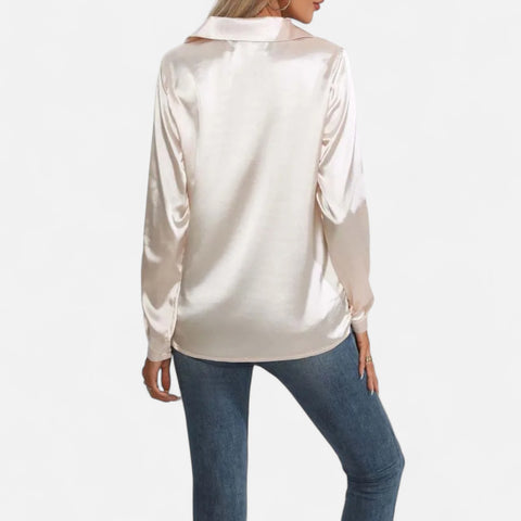 Celvarin | Women’s Premium Long Sleeve Satin Blouse – V-Neck