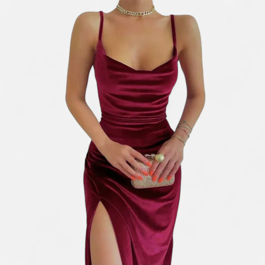 Celvarin | Women’s Premium Long-Sleeve Velvet Bodycon Midi Dress with V-Neck