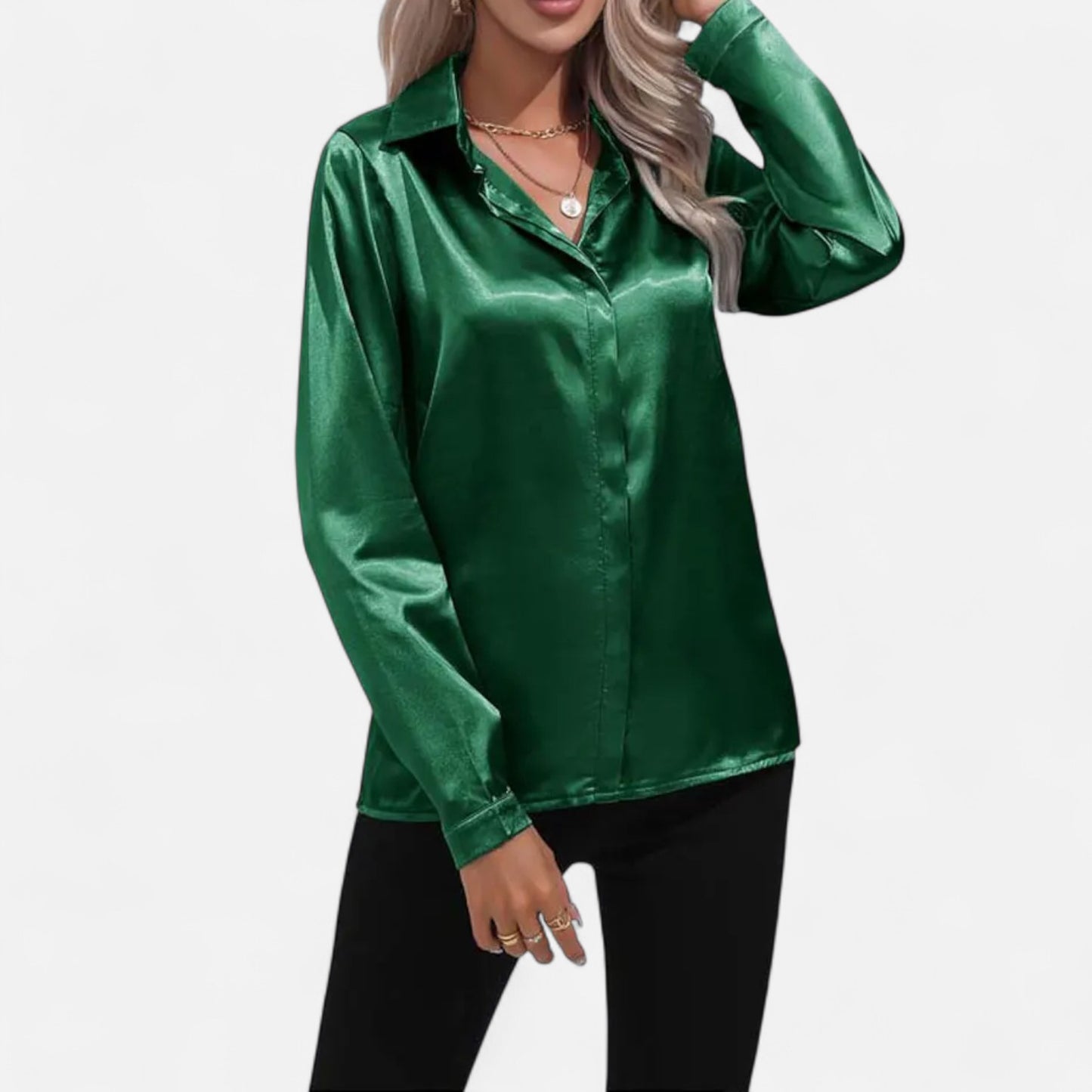 Celvarin | Women’s Premium Long Sleeve Satin Blouse – V-Neck