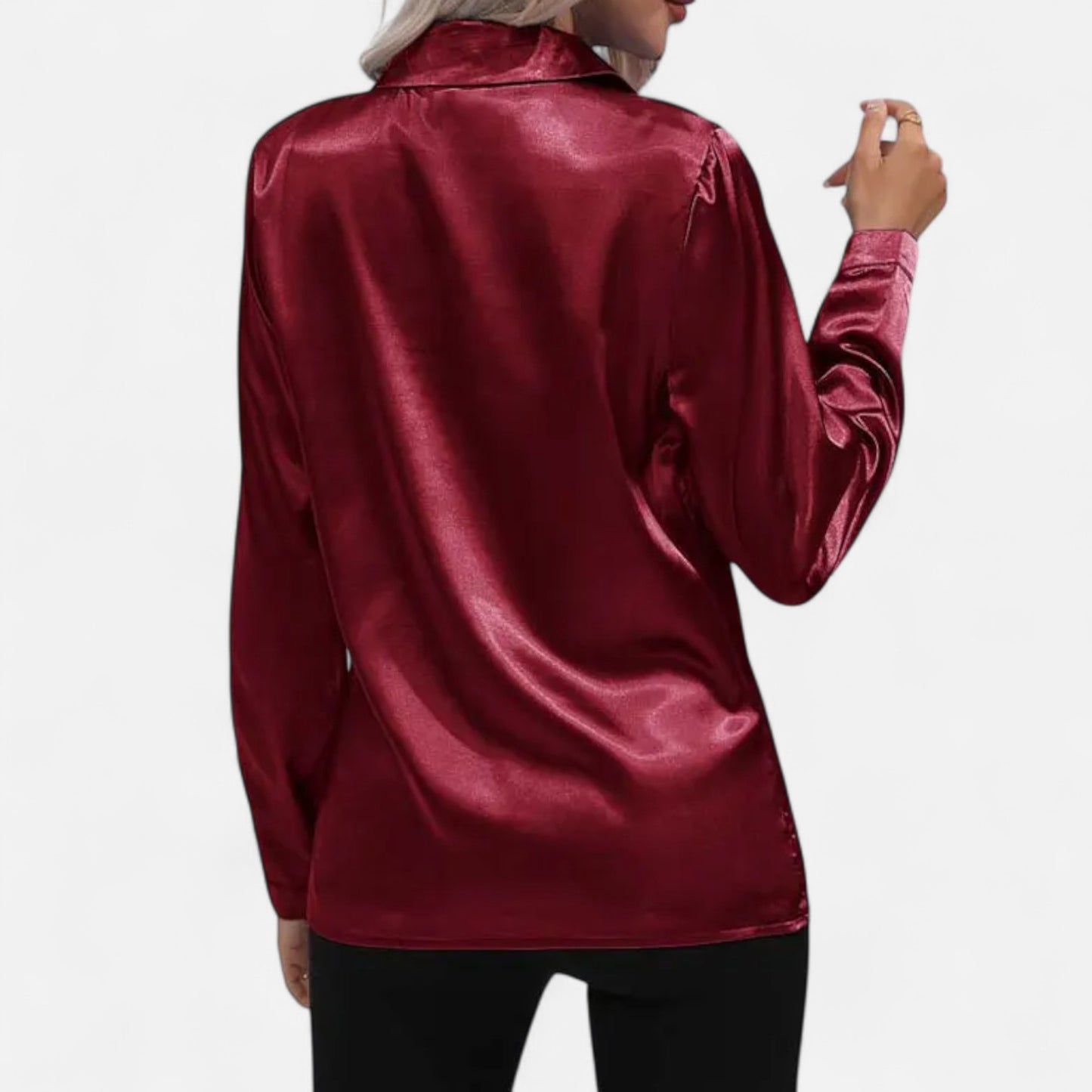 Celvarin | Women’s Premium Long Sleeve Satin Blouse – V-Neck