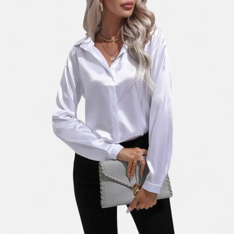 Celvarin | Women’s Premium Long Sleeve Satin Blouse – V-Neck