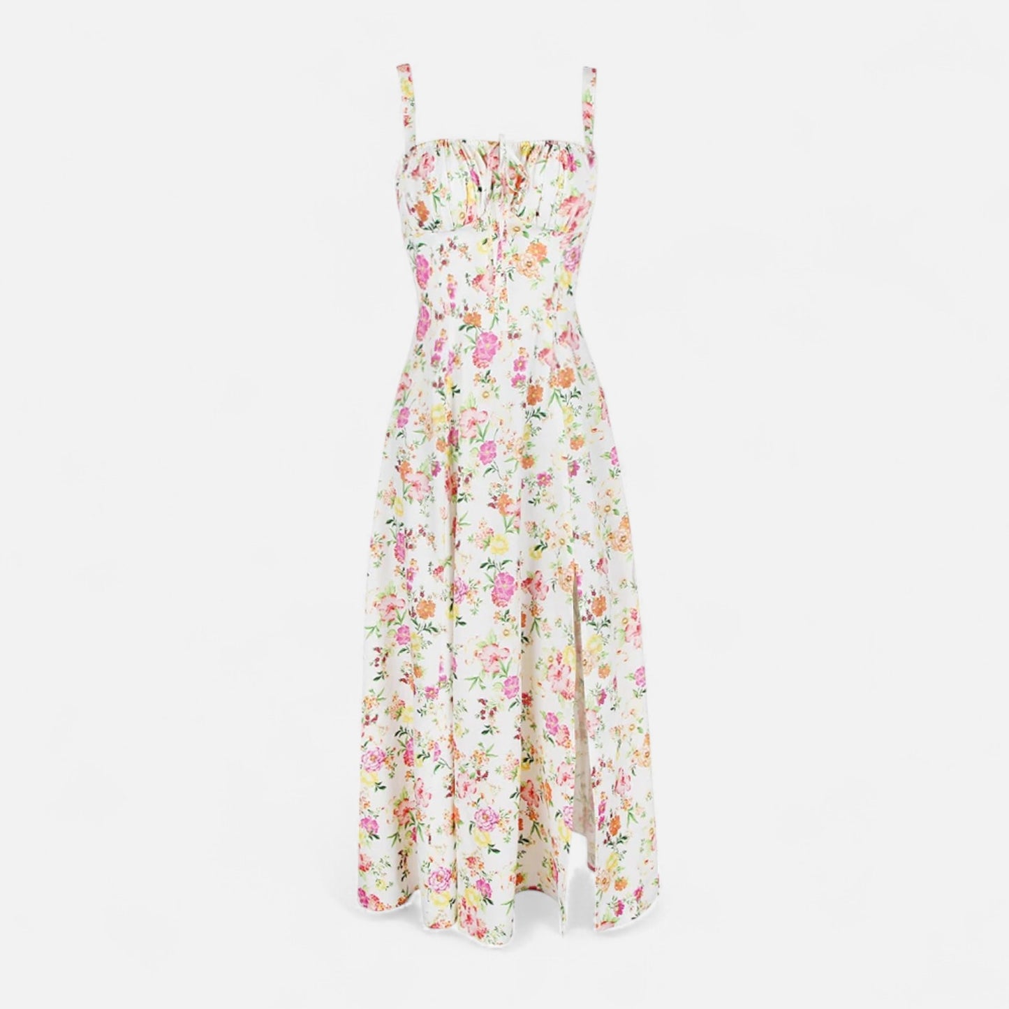 Celvarin | Women’s Premium Floral Print Midi Summer Dress with Spaghetti Straps