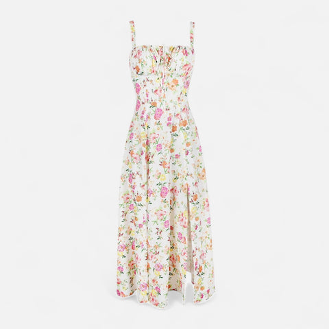 Celvarin | Women’s Premium Floral Print Midi Summer Dress with Spaghetti Straps