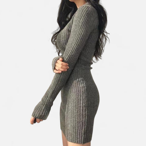 Celvarin | Women’s Premium Long-Sleeve Knit Bodycon Midi Dress with V-Neck