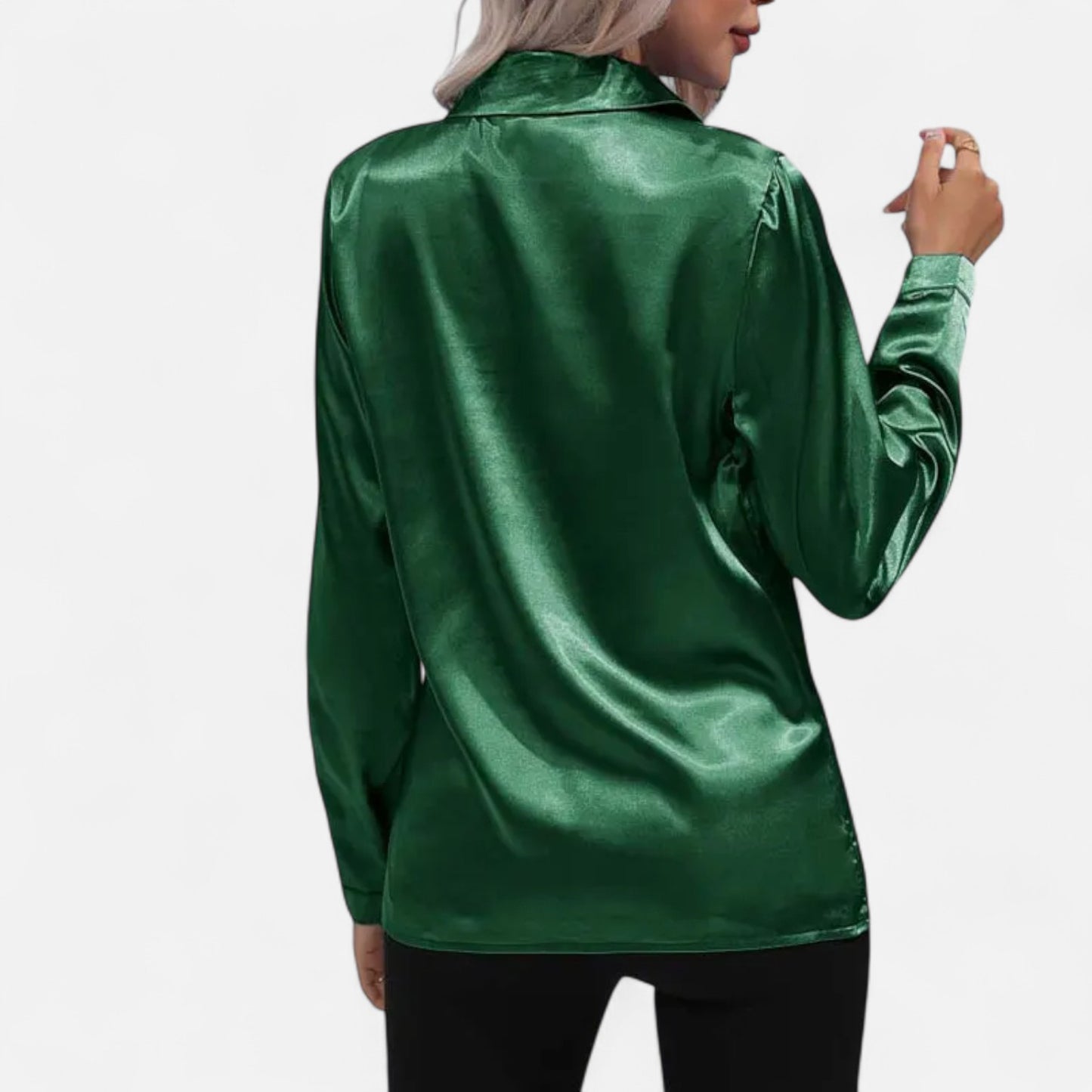 Celvarin | Women’s Premium Long Sleeve Satin Blouse – V-Neck